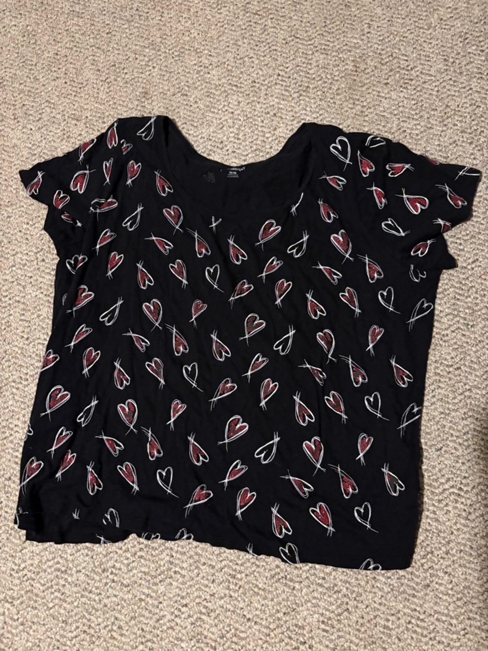 Lane Bryant Black Cotton Crew Neck Tee with Hearts 26/28
